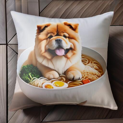 ラーメン チャウチャウ 卵 野菜 クッションカバー 45×45cm アニマル柄 おしゃれ 可愛い クッション本体..