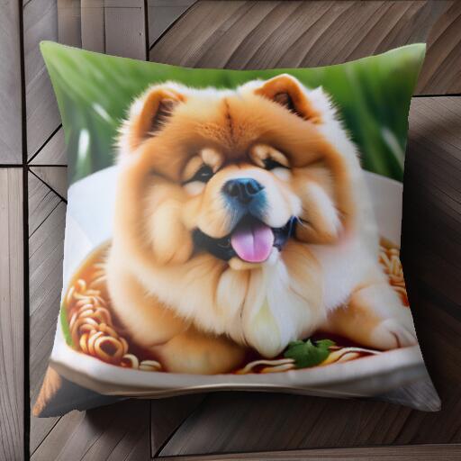 ラーメン チャウチャウ クッションカバー 45×45cm アニマル柄 おしゃれ 可愛い クッション本体付き 正..