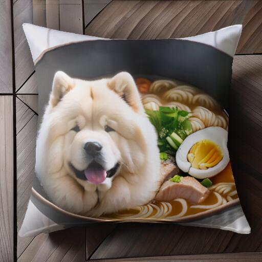 ラーメン チャウチャウ 卵 麺 どんぶり クッションカバー 45×45cm アニマル柄 おしゃれ 可愛い クッシ..
