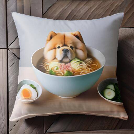 ラーメン チャウチャウ 卵 野菜 クッションカバー 45×45cm アニマル柄 おしゃれ 可愛い クッション本体..