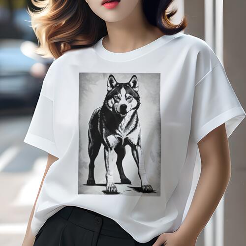 ハスキー Tシャツ 犬愛 ユニークデザインレディース 犬ファン 半袖 春夏 プリント 大人カジュアル かわいい 人間用 ギフト 個性的 猛暑対策 ハスキー