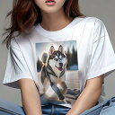 シベリアンハスキー Tシャツ 犬愛 ユニークデザインレディース 犬ファン 半袖 春夏 プリント 大人カジュアル かわいい 人間用 ギフト 個性的 猛暑対策 雪 ...