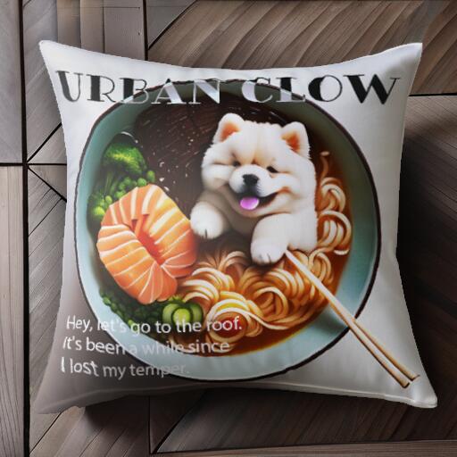 ラーメン チャウチャウ どんぶり 麺 具材 クッションカバー 45×45cm アニマル柄 おしゃれ 可愛い クッ..