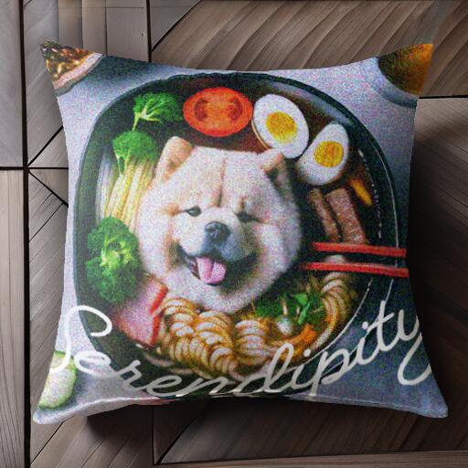 ラーメン チャウチャウ 卵 ブロッコリー トマト クッションカバー 45×45cm アニマル柄 おしゃれ 可愛い..