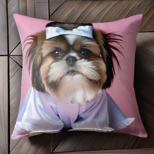 リボン シーズー 服 クッションカバー 45×45cm アニマル柄 おしゃれ 可愛い クッション本体付き 正方形