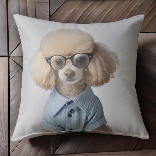 メガネ トイプードル シャツ クッションカバー 45×45cm アニマル柄 おしゃれ 可愛い クッション本体付き 正方形