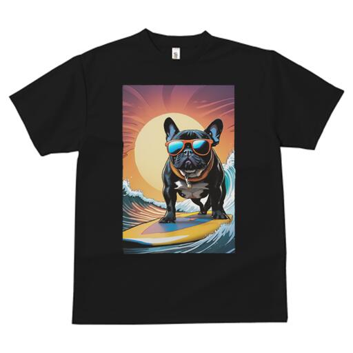 フレンチブルドッグ Tシャツ 犬愛 ユニークデザインメンズ キッズ 犬ファン 半袖 春夏 プリント 大人カジュアル かわいい 人間用 ギフト 個性的 猛暑対策 サーフィン フレンチブルドッグ サングラス 海 波