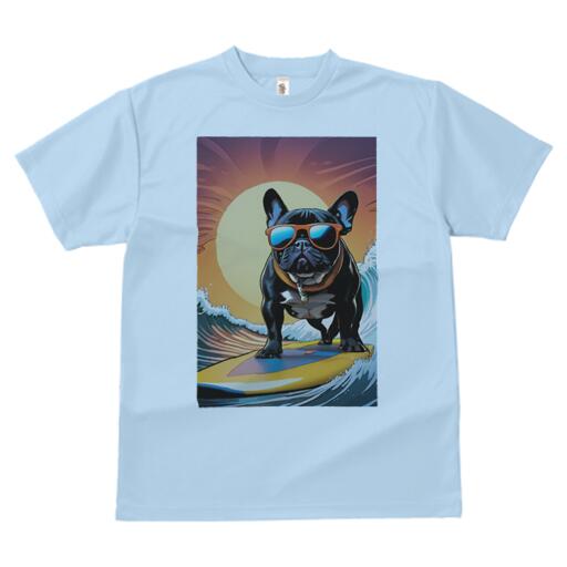 フレンチブルドッグ Tシャツ 犬愛 ユニークデザインメンズ キッズ 犬ファン 半袖 春夏 プリント 大人カジュアル かわいい 人間用 ギフト 個性的 猛暑対策 サーフィン フレンチブルドッグ サングラス 海 波