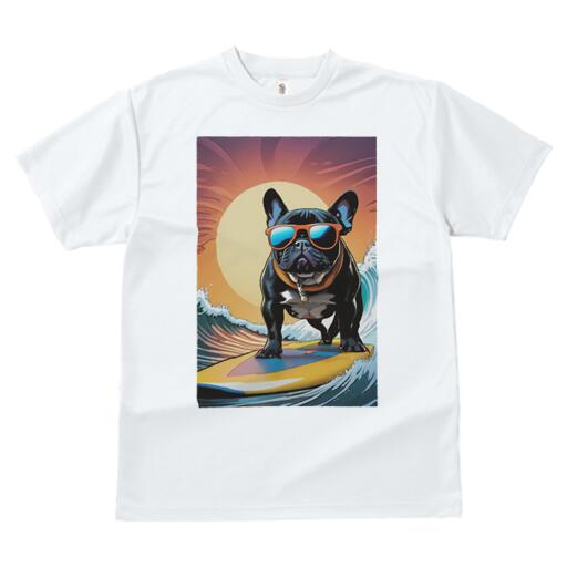 フレンチブルドッグ Tシャツ 犬愛 ユニークデザインメンズ キッズ 犬ファン 半袖 春夏 プリント 大人カジュアル かわいい 人間用 ギフト 個性的 猛暑対策 サーフィン フレンチブルドッグ サングラス 海 波