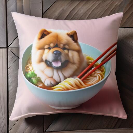 ラーメン チャウチャウ 麺 箸 ボウル クッションカバー 45×45cm アニマル柄 おしゃれ 可愛い クッショ..