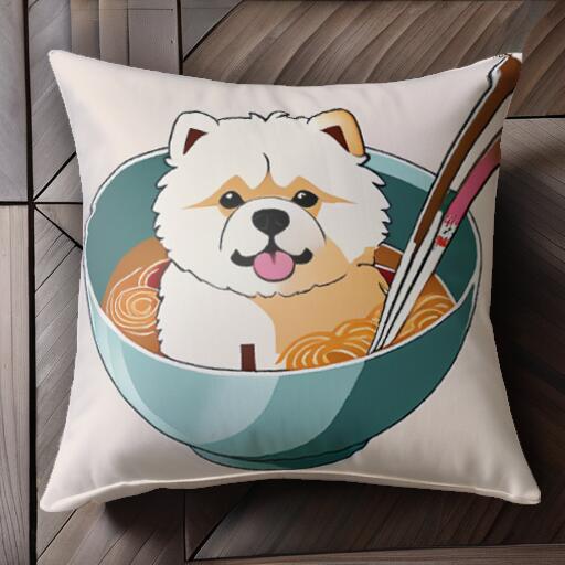 ラーメン ポメラニアン どんぶり 箸 クッションカバー 45×45cm アニマル柄 おしゃれ 可愛い クッション..