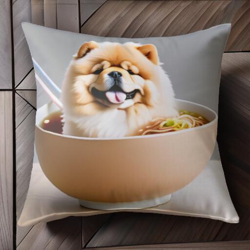ラーメン チャウチャウ 麺 クッションカバー 45×45cm アニマル柄 おしゃれ 可愛い クッション本体付き ..