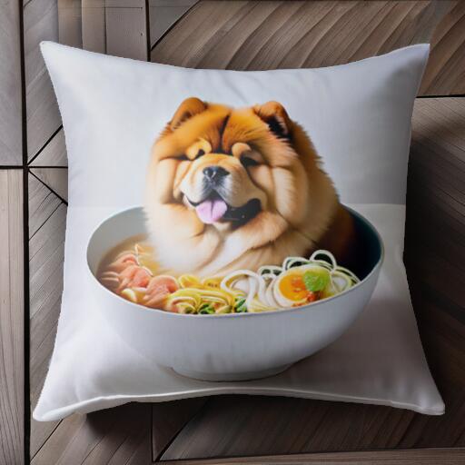 ラーメン チャウチャウ 麺 卵 クッションカバー 45×45cm アニマル柄 おしゃれ 可愛い クッション本体付..
