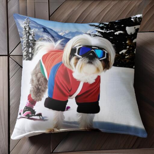 スキー シーズー 雪山 冬 スキーウェア クッションカバー 45×45cm アニマル柄 おしゃれ 可愛い クッシ..