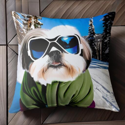スキー シーズー 冬 雪 スキーウェア クッションカバー 45×45cm アニマル柄 おしゃれ 可愛い クッショ..