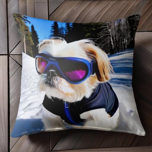 雪 シーズー 冬 スキー スノーボード クッションカバー 45×45cm アニマル柄 おしゃれ 可愛い クッショ..