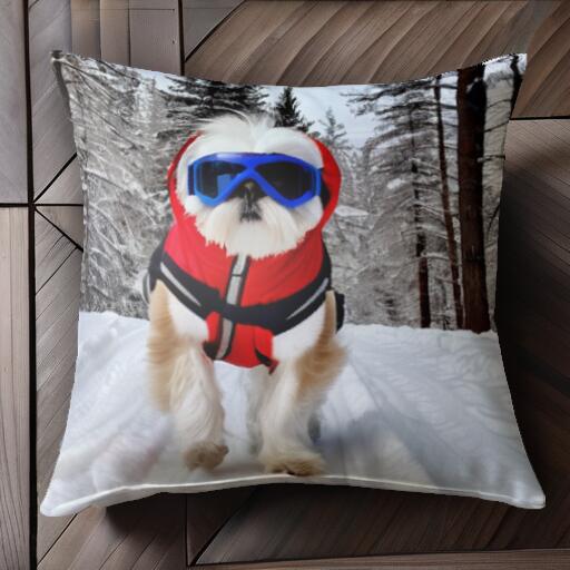 雪 シーズー 冬 スキーウェア ゴーグル クッションカバー 45×45cm アニマル柄 おしゃれ 可愛い クッシ..