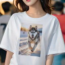 シベリアンハスキー Tシャツ 犬愛 ユニークデザインレディース 犬ファン 半袖 春夏 プリント 大人カジュアル かわいい 人間用 ギフト 個性的 猛暑対策 雪 ...
