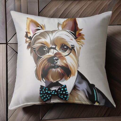 メガネ ヨークシャーテリア 蝶ネクタイ スーツ クッションカバー 45×45cm アニマル柄 おしゃれ 可愛い ..