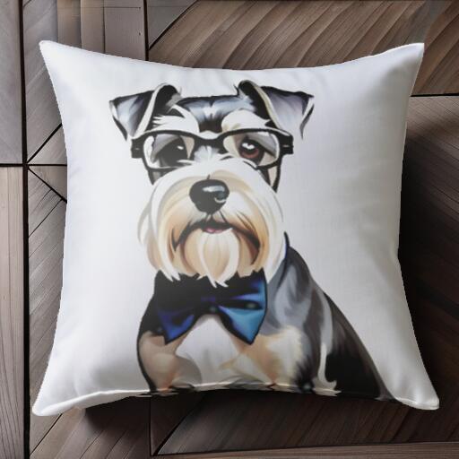 メガネ ミニチュアシュナウザー 蝶ネクタイ クッションカバー 45×45cm アニマル柄 おしゃれ 可愛い クッション本体付き 正方形