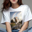 ラブラドールレトリバー Tシャツ 犬愛 ユニークデザインレディース 犬ファン 半袖 春夏 プリント 大人カジュアル かわいい 人間用 ギフト 個性的 猛暑対策 虹 ラブラドールレトリバー 空 雲 水たまり