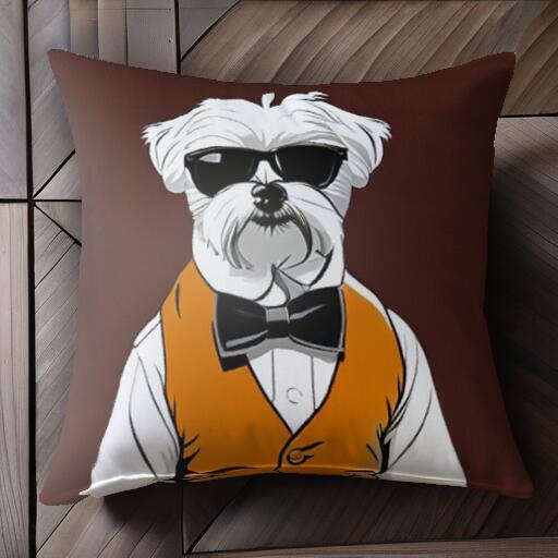 サングラス マルチーズ 蝶ネクタイ ベスト クッションカバー 45×45cm アニマル柄 おしゃれ 可愛い クッション本体付き 正方形