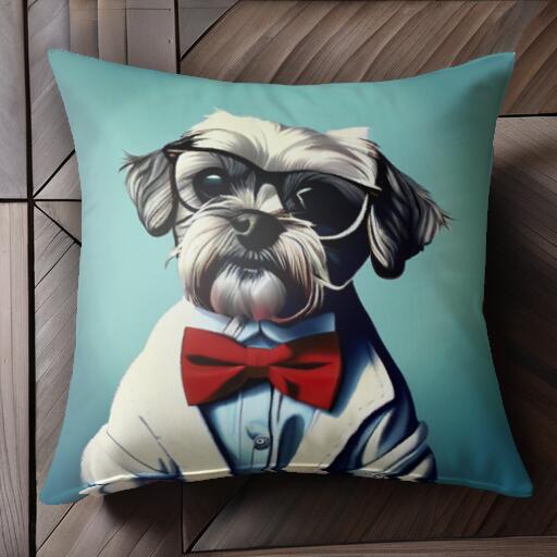 蝶ネクタイ シーズー 眼鏡 スーツ クッションカバー 45×45cm アニマル柄 おしゃれ 可愛い クッション本..