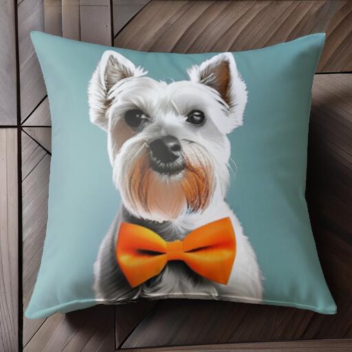 蝶ネクタイ ミニチュアシュナウザー クッションカバー 45×45cm アニマル柄 おしゃれ 可愛い クッション本体付き 正方形