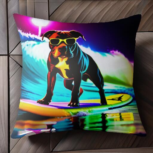 サーフィン アメリカンピットブルテリア 波 サングラス クッションカバー 45×45cm アニマル柄 おしゃれ..