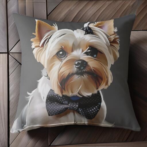 蝶ネクタイ ヨークシャーテリア クッションカバー 45×45cm アニマル柄 おしゃれ 可愛い クッション本体付き 正方形