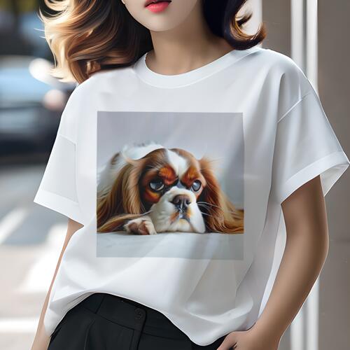 キャバリア Tシャツ 犬愛 ユニークデザインレディース 犬ファン 半袖 春夏 プリント 大人カジュアル かわいい 人間用 ギフト 個性的 猛暑対策 キャバリア