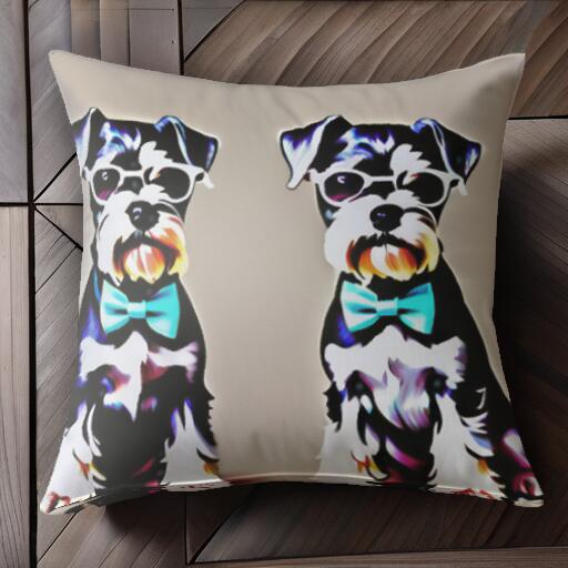 メガネ ミニチュアシュナウザー 蝶ネクタイ クッションカバー 45×45cm アニマル柄 おしゃれ 可愛い クッション本体付き 正方形