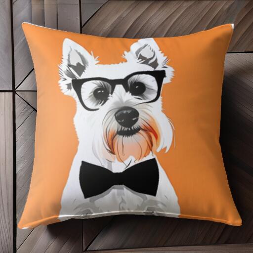 メガネ ミニチュアシュナウザー 蝶ネクタイ クッションカバー 45×45cm アニマル柄 おしゃれ 可愛い クッション本体付き 正方形