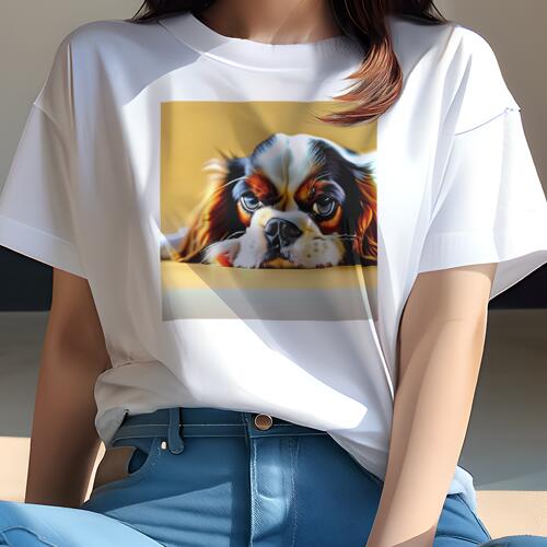 キャバリア Tシャツ 犬愛 ユニークデザインレディース 犬ファン 半袖 春夏 プリント 大人カジュアル かわいい 人間用 ギフト 個性的 猛暑対策 キャバリア