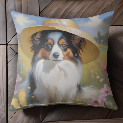 帽子 オーストラリアンシェパード 花 蝶 草原 クッションカバー 45×45cm アニマル柄 おしゃれ 可愛い ..