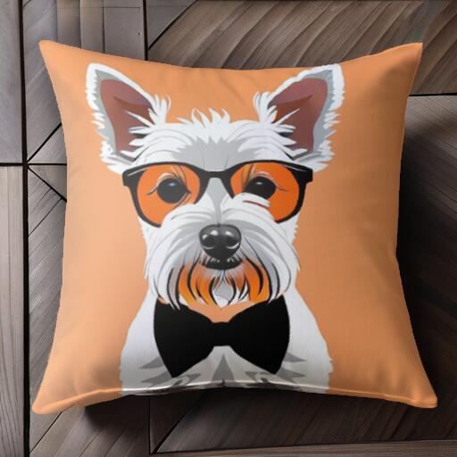 メガネ ウエストハイランドホワイトテリア 蝶ネクタイ クッションカバー 45×45cm アニマル柄 おしゃれ 可愛い クッション本体付き 正方形