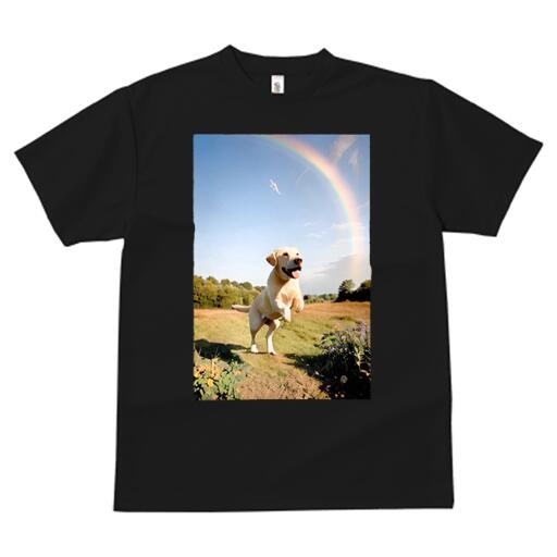 ブルー：青ホワイト：白ベージュ：茶色イエロー：黄色ライトピンク：桃色オートミール：グレー：灰 プリント クルーネック 大人カジュアル ペアTシャツ 親子ペアルック アニマル柄 ダンス 練習 運動 40代 30代 50代虹 ラブラドールレトリバー 空 草原 自然