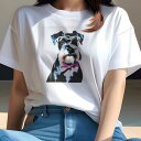 ミニチュアシュナウザー Tシャツ 犬愛 ユニークデザインレディース 犬ファン 半袖 春夏 プリント 大人カジュアル かわいい 人間用 ギフト 個性的 猛暑対策 メガネ ミニチュアシュナウザー 蝶ネクタイ
