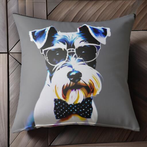 メガネ ミニチュアシュナウザー 蝶ネクタイ クッションカバー 45×45cm アニマル柄 おしゃれ 可愛い ク..