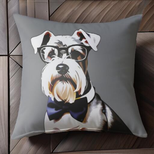 メガネ ミニチュアシュナウザー 蝶ネクタイ クッションカバー 45×45cm アニマル柄 おしゃれ 可愛い クッション本体付き 正方形