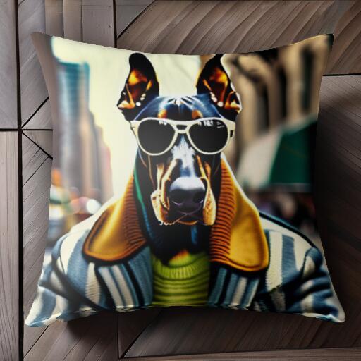 サングラス ドーベルマン ジャケット セーター ストライプ クッションカバー 45×45cm アニマル柄 おし..