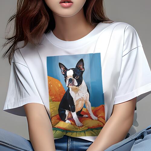 ボストンテリア Tシャツ 犬愛 ユニークデザインレディース 犬ファン 半袖 春夏 プリント 大人カジュア..