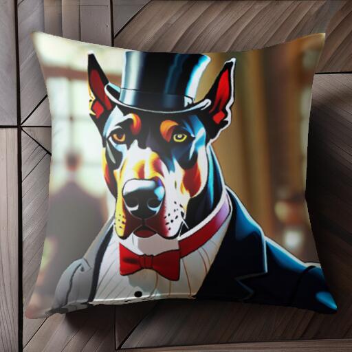 トップハット ドーベルマン スーツ 蝶ネクタイ クッションカバー 45×45cm アニマル柄 おしゃれ 可愛い ..