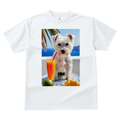 ウエストハイランドホワイトテリア Tシャツ 犬愛 ユニークデザインメンズ キッズ 犬ファン 半袖 春夏 プリント 大人カジュアル かわいい 人間用 ギフト 個性的 猛暑対策 ジュース ウエストハイランドホワイトテリア トロピカル 夏 バケーション