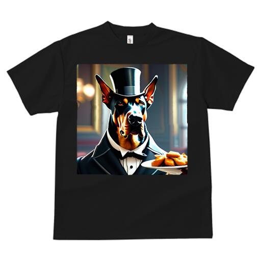 ドーベルマン Tシャツ 犬愛 ユニークデザインメンズ キッズ 犬ファン 半袖 春夏 プリント 大人カジュアル かわいい 人間用 ギフト 個性的 猛暑対策 タキシード ドーベルマン トップハット クッキー 執事