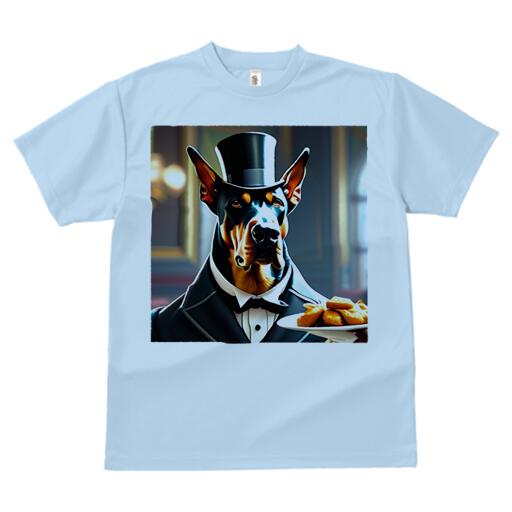 ドーベルマン Tシャツ 犬愛 ユニークデザインメンズ キッズ 犬ファン 半袖 春夏 プリント 大人カジュアル かわいい 人間用 ギフト 個性的 猛暑対策 タキシード ドーベルマン トップハット クッキー 執事