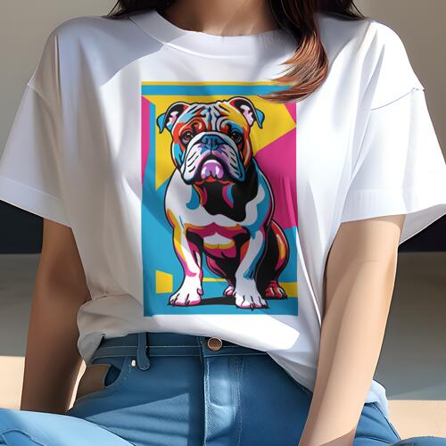 ブルドッグ Tシャツ 犬愛 ユニークデザインレディース 犬ファン 半袖 春夏 プリント 大人カジュアル かわいい 人間用 ギフト 個性的 猛暑対策 ポップアート ブルドッグ アート カラフル
