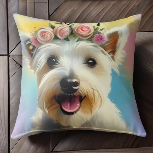 花冠 ウエストハイランドホワイトテリア パステルカラー クッションカバー 45×45cm アニマル柄 おしゃれ 可愛い クッション本体付き 正..