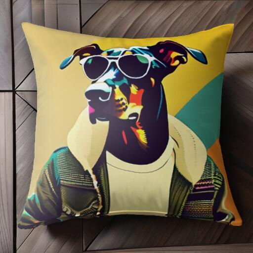 サングラス ドーベルマン ジャケット ファッション クッションカバー 45×45cm アニマル柄 おしゃれ 可..