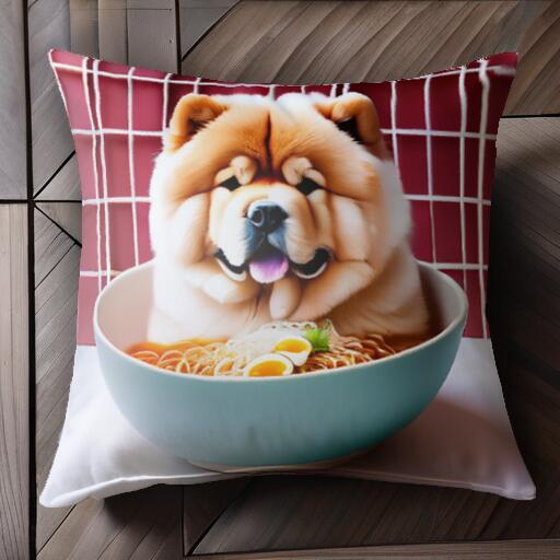 ラーメン チャウチャウ 卵 クッションカバー 45×45cm アニマル柄 おしゃれ 可愛い クッション本体付き ..